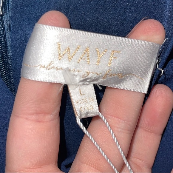 NWT WAYF Navy Blue Faux Wrap Wynona V Neck Maxi Gown Dress Size Large - Picture 7 of 8